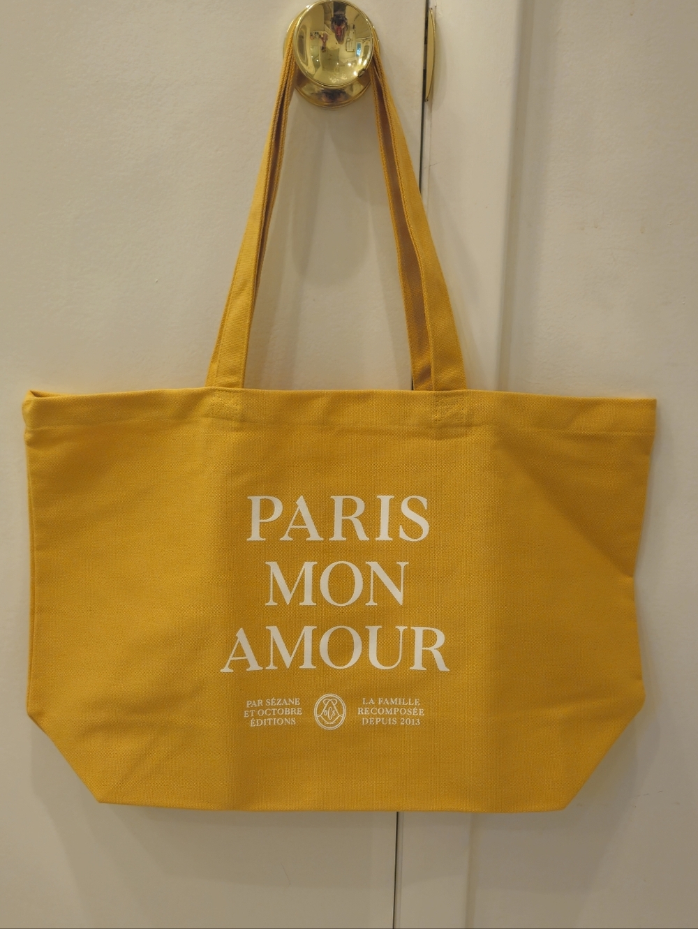Sezane Paris Mon Amour Yellow Canvas Tote Bag
